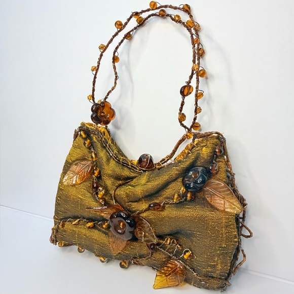VINTAGE Mary Frances Beaded Floral Evening Bag Purse – Amber Gold – Rare! - Picture 2 of 13